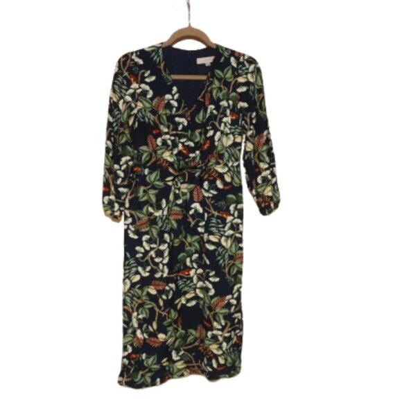 Loft Petite Leafed Tie Front Midi Dress Office Casual Size 00 - Picture 2 of 13